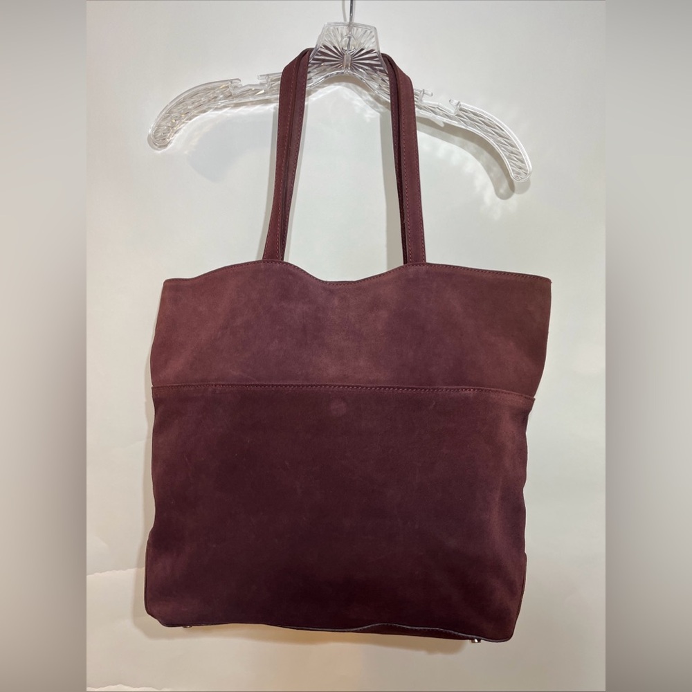 Garnet Hill Shoulder Tote Bag Suede Large Aubergine Made in Italy - Picture 3 of 9